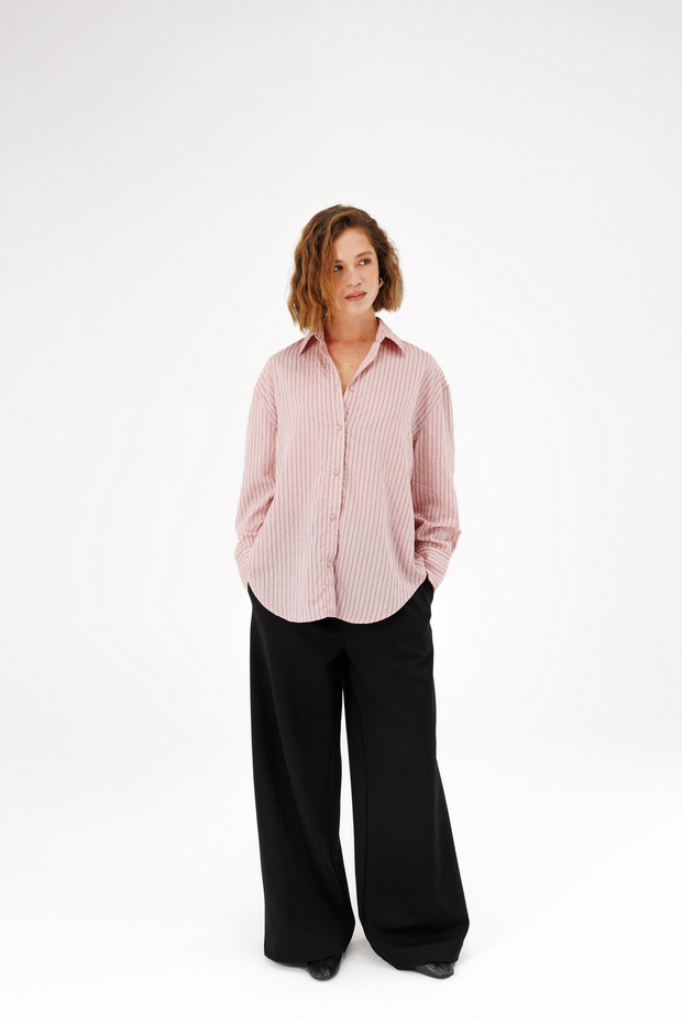 Oversize Çizgili Gömlek - 2