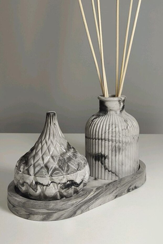 Marble Pattern Decorative Box and Vase Set with Lid