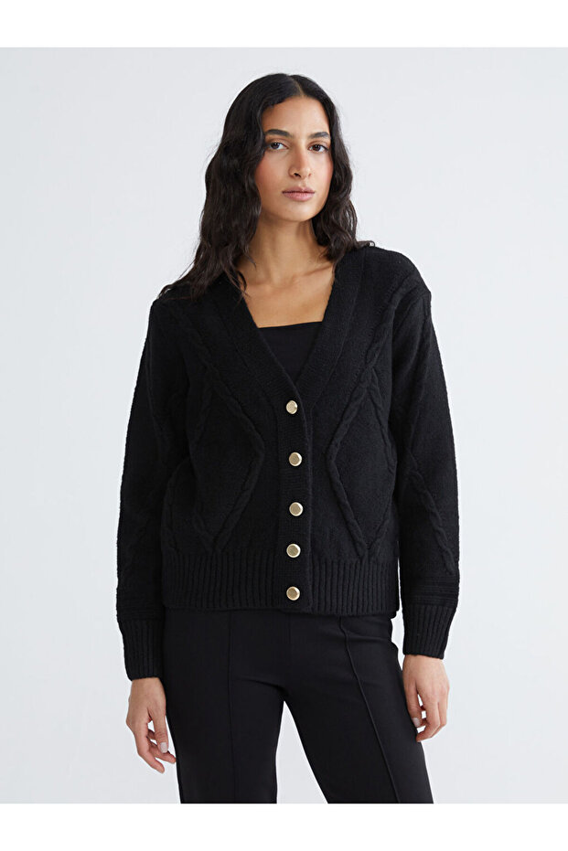 Esvab • Modern & Distinctive V Placket Self-Embroidered Women's Knitwear Cardigan