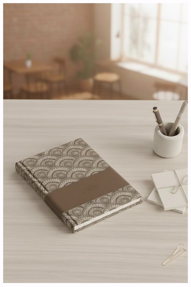 A5 2026 Patterned Agenda 168 Sheets Faux Leather Cover Daily Agenda Planner with Bookmarks Agenda 15X21Cm