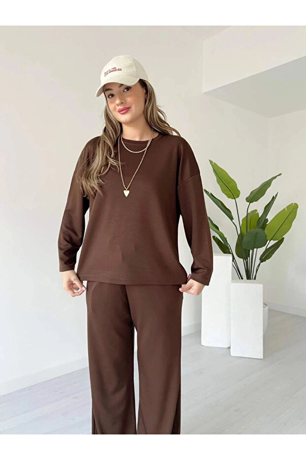 بدلة مودال بأكمام بلون القهوة - 3
