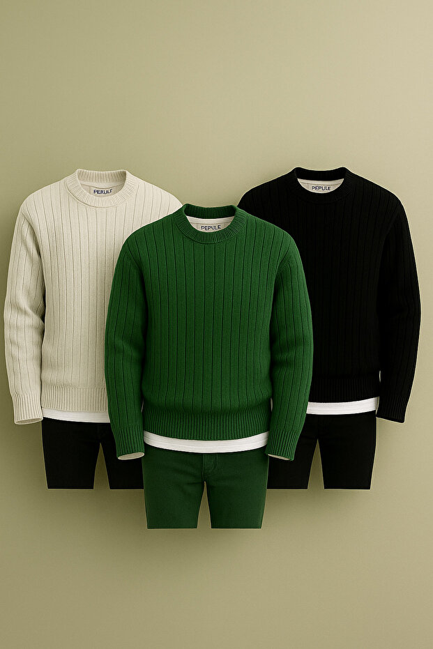 3 Pieces Economic Package Thick Men's Crew Neck Knitwear Sweater