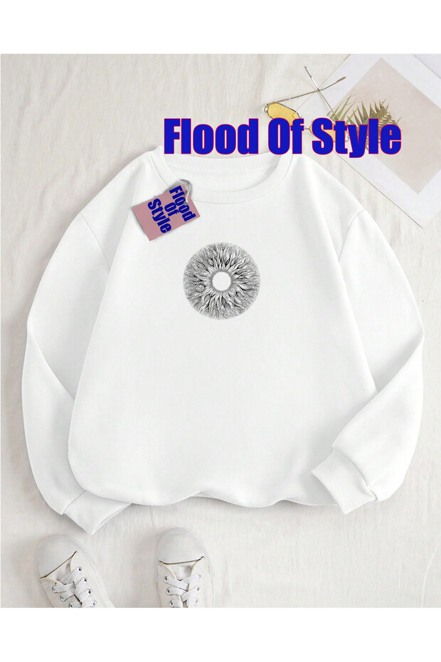 White Plain Minimalist Printed Crew Neck Sweatshirt