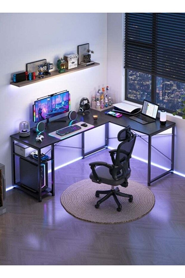 L-Shaped Gaming Table Computer Desk with Corner Stand Reversible Study Desk Home Office Workstation