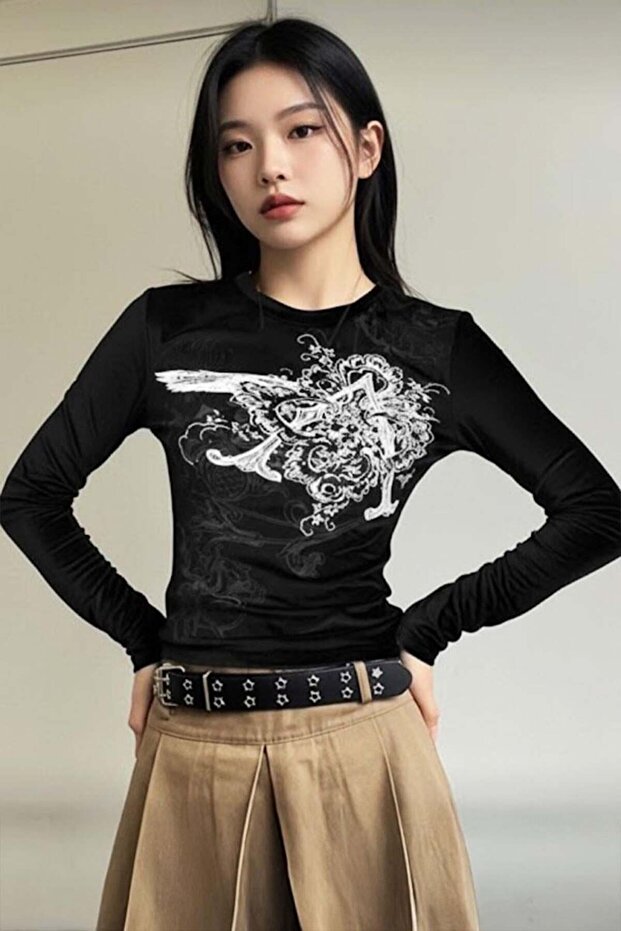 Harajuku Gothic Punk Black Long Sleeve Bodysuit