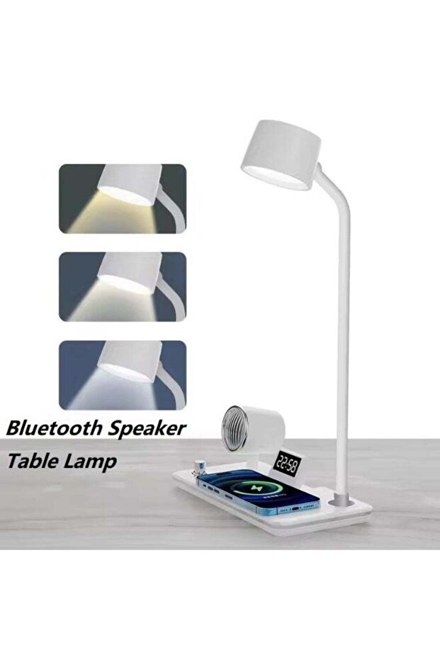 4-in-1 LED Table Lamp with Bluetooth Speaker, Wireless Charging, USB Port & Digital Clock - 2