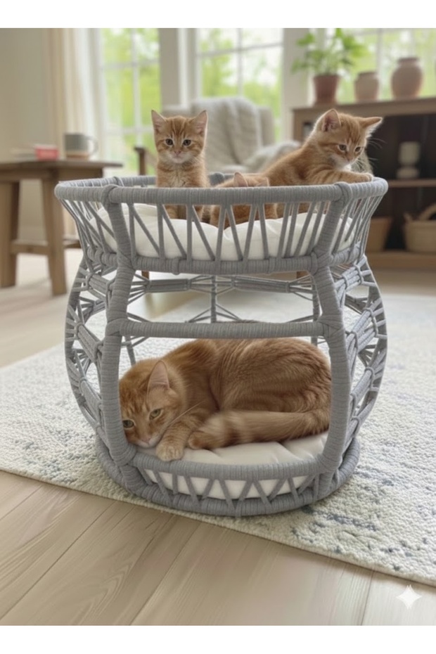 Çift Katlı Bombeli Kedi Yatağı - 3