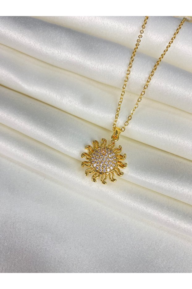 Women's Sun Model Steel Gold Necklace Daily Gift Minimal Zircon Stone Minimal