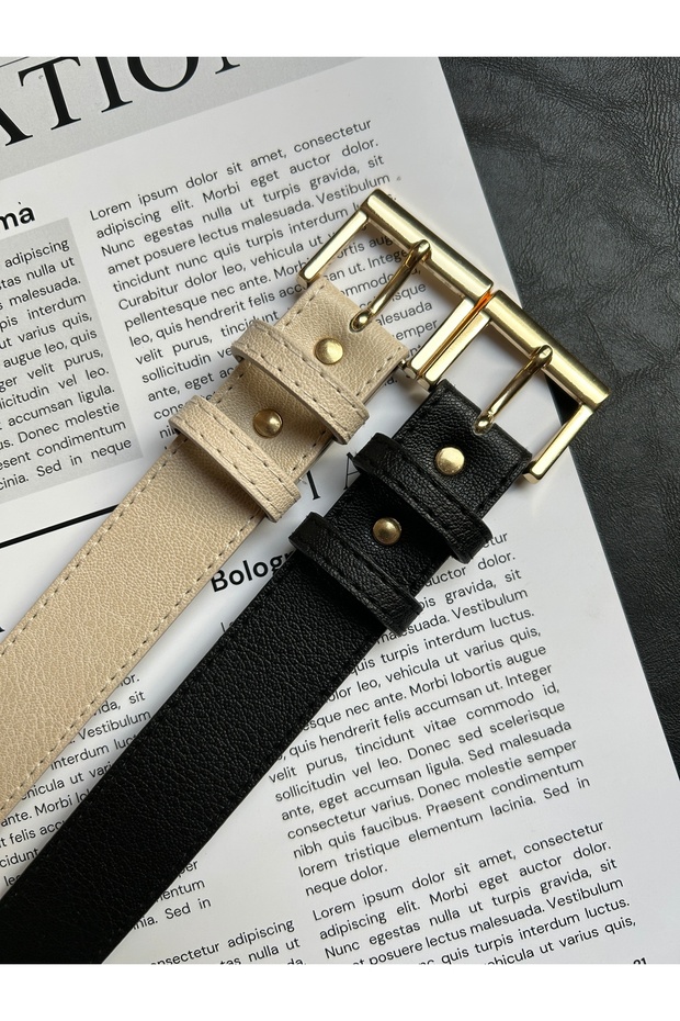 2-Pack Lyric Square Patterned Women's Gold Buckle Belt Jacket Belt Dress Belt Trouser Belt