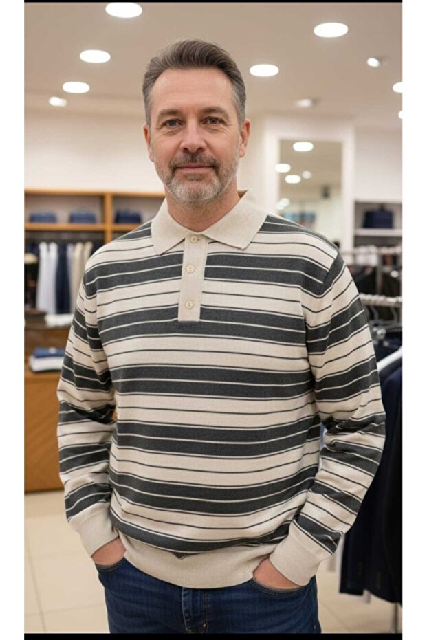 Long Sleeve Pocketless Collar Thin Wool Men's Sweater