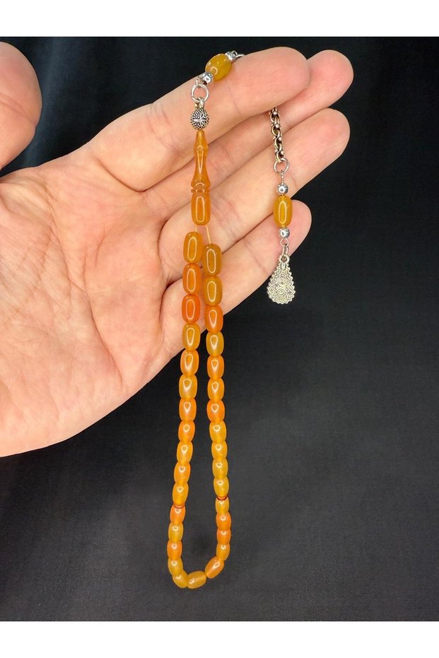 Special Gift for Loved One, Compressed Amber Prayer Beads, Capsule Cut, Yellow Color, 10Mmx6Mm, H-1779