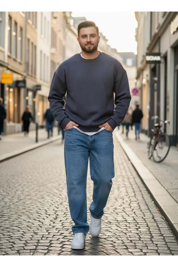 سويت شيرت بيسك أنثراسيت قصة فضفاضة سميك - 3 خيوط مزخرفة - 2