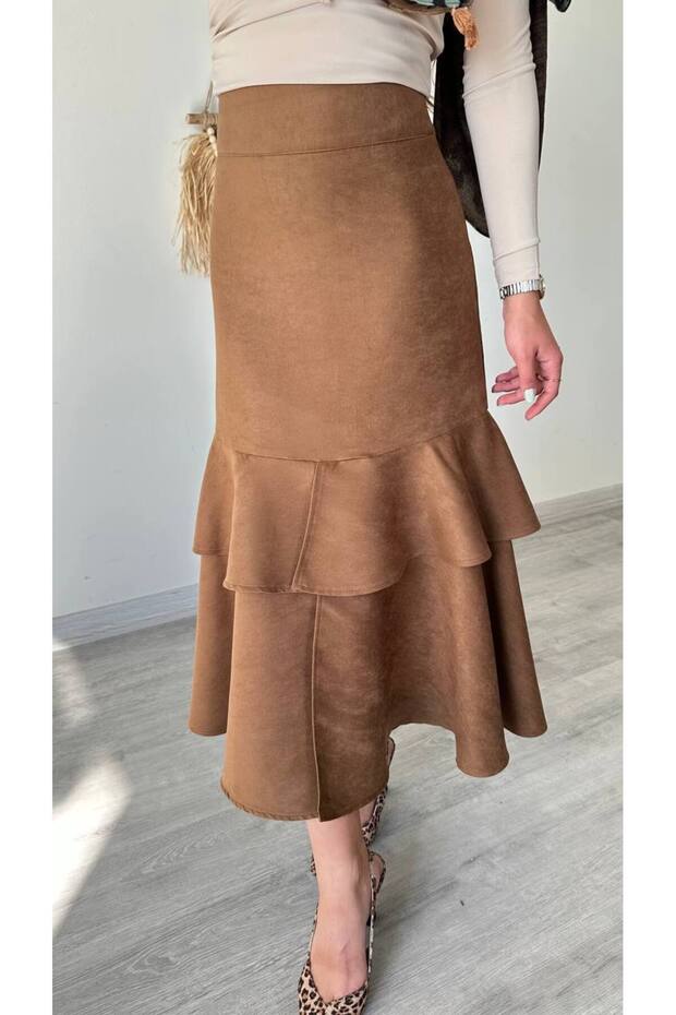 katlı süet etek - 2