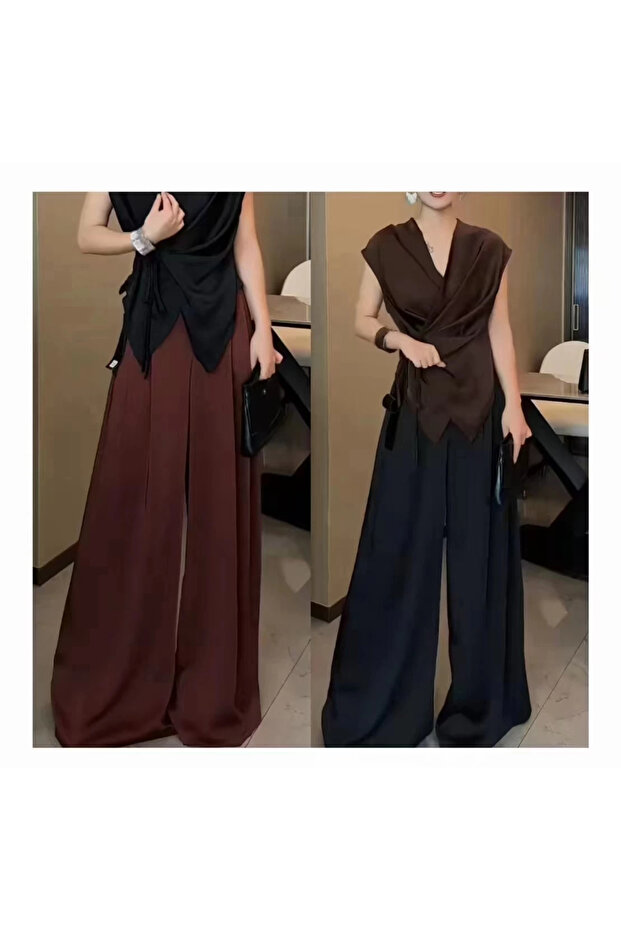 Long, wide, pleated trousers