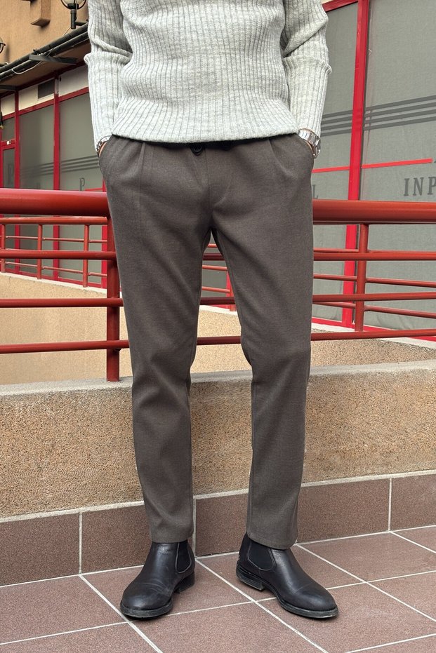 Men'S, Pleated Detail, Elastic Waistband, Regular-Fit, Winter and Spring Pants 25Inp271Duz