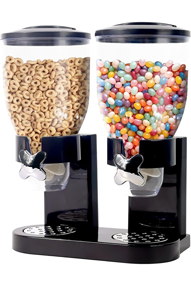 Cereal Dispenser Classic Dry Food Container, 2Litre Kitchen Storage Dispenser Double Black