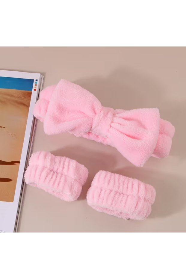 Hair and Armband with Bow - 1 Set (2 Pieces Armbands, 1 Piece Hair Band)
