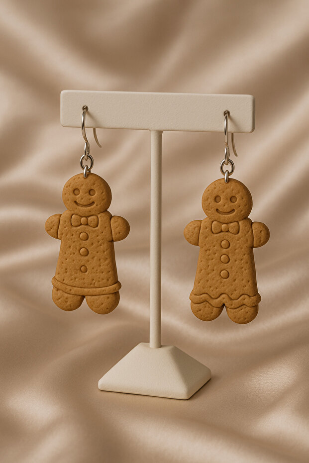 Ginger Duo – Handmade Gingerbread Couple Figured Christmas Themed Polymer Clay Earrings | 5 cm