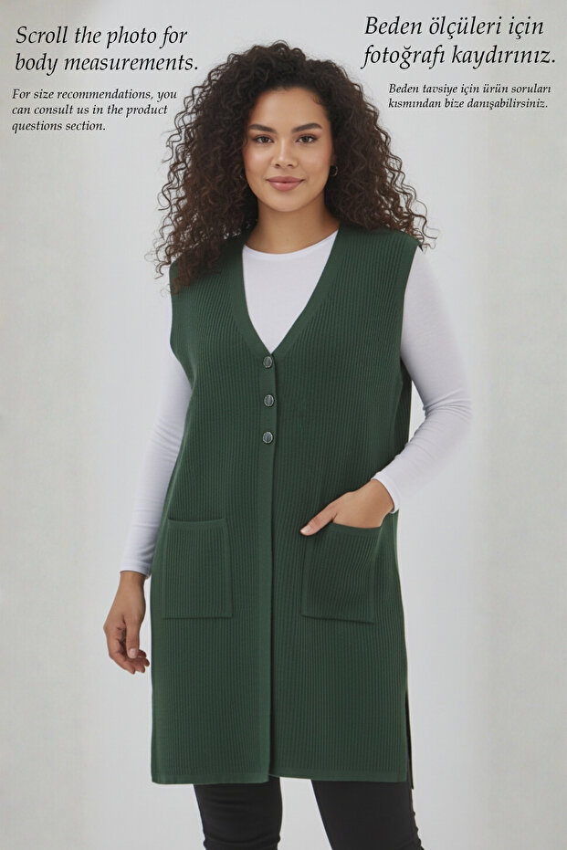 Women's Knitwear Plus Size Vest Transitional Corded Fabric Mother Long Khaki Vest