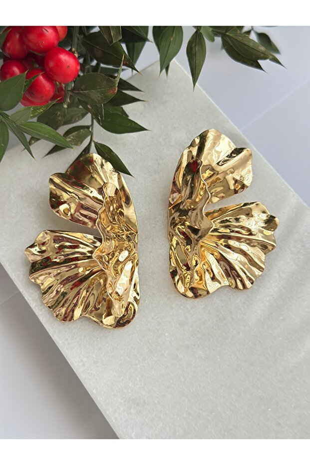 أقراط على شكل ورقة ذهبية - 1