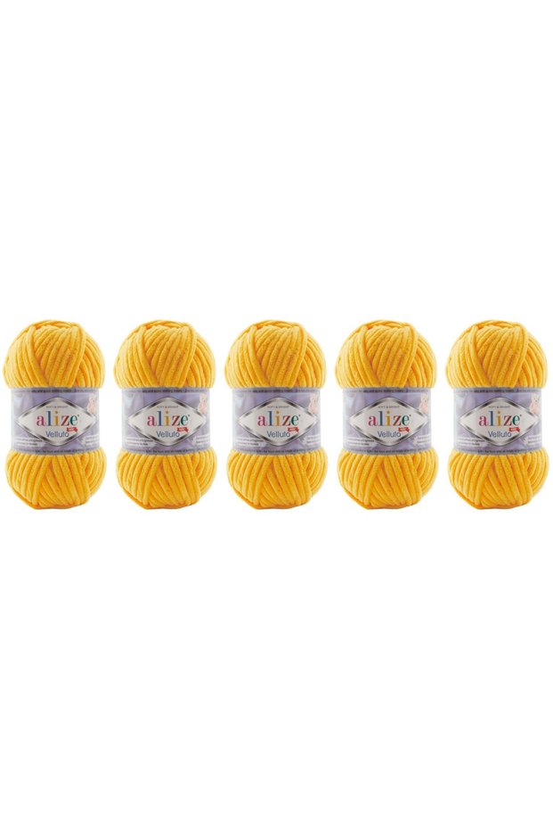 Velluto Velvet Hand Knitting Yarn 100 Gr 5 Pieces Color 216 Dark Yellow