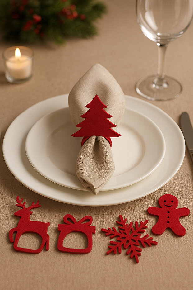 Christmas Themed Napkin Ring Set – Christmas Table Decoration Accessory Decorative Set of 8