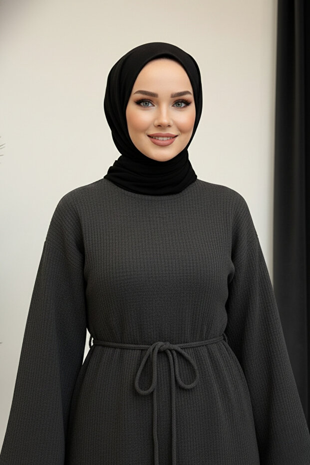 Tesettür Stili Çan Kollu Örme Model - 4