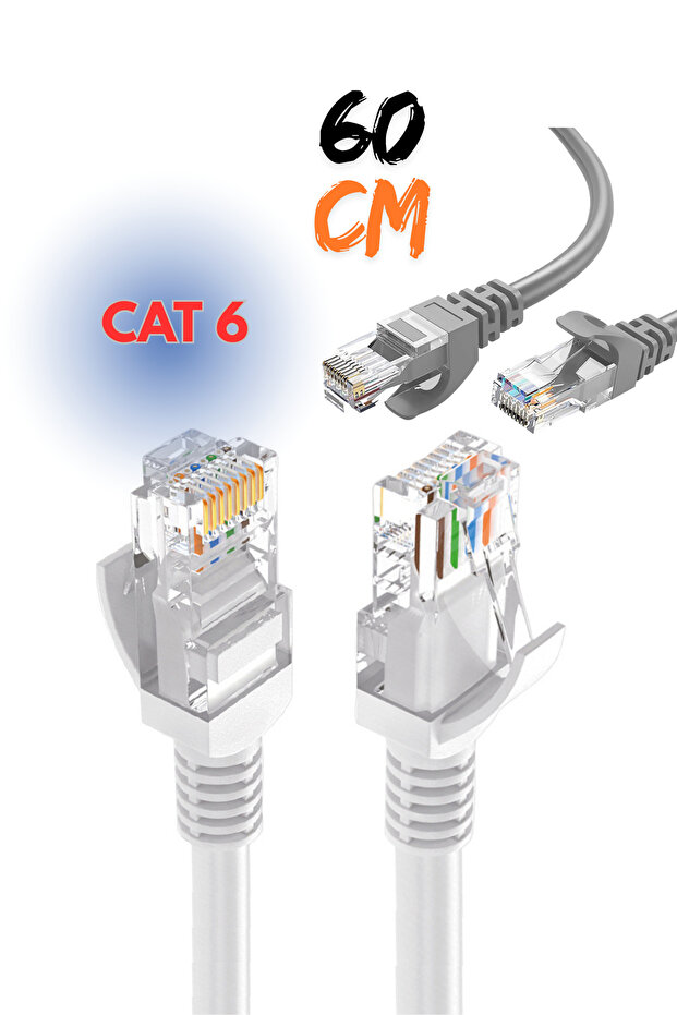 كابل شبكة إيثرنت للكمبيوتر Cat6 بطول 60 سم، كابل توصيل Rj45 - Rj45 بطول 60 سم