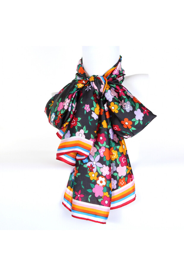 eșarfă neagră cu model floral - 2