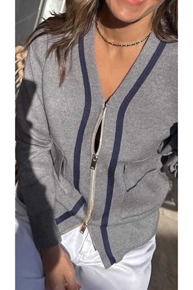 fermuarlı çelik hırka - 1