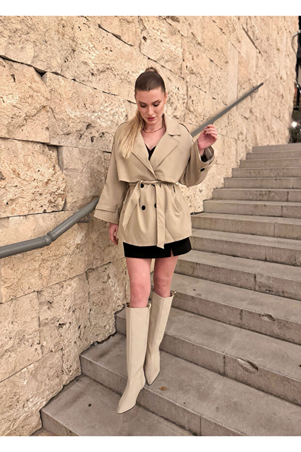 Oversize Ara Boy Camel Trençkot - 7