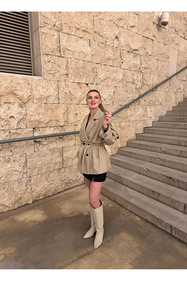 Oversize Ara Boy Camel Trençkot - 6