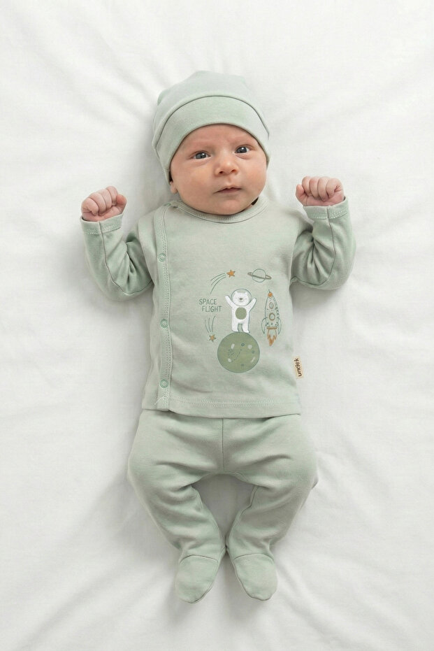 hobbe baby %100 Pamuk 3'lü Hastane Çıkışı Yenidoğan Bebek Takımı