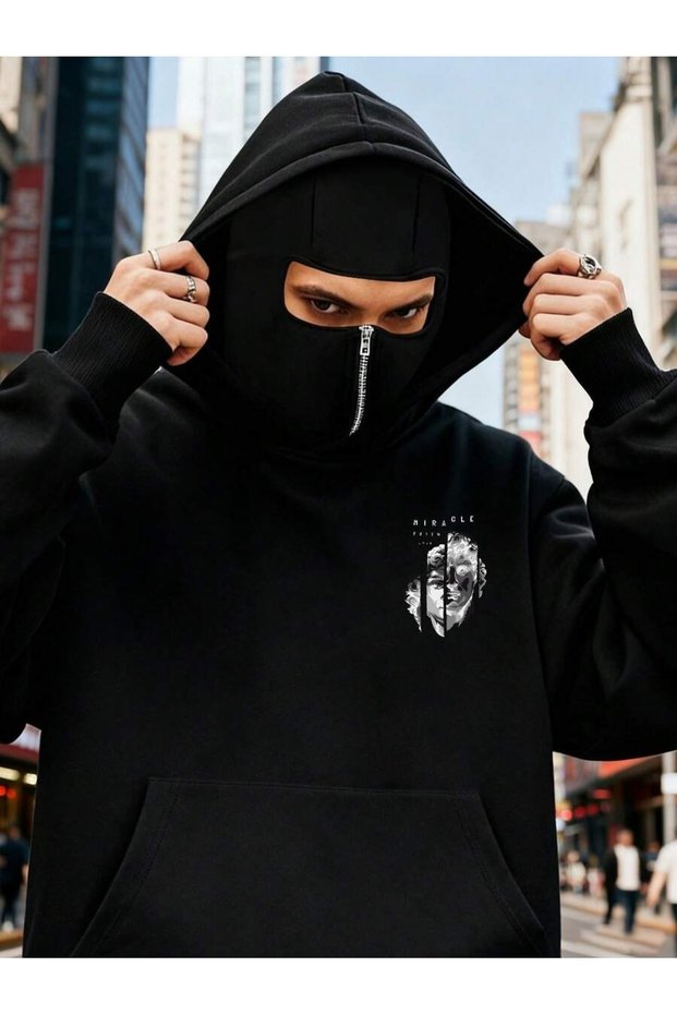 Double Layer K Hooded Zippered Sweatshirt for Men,