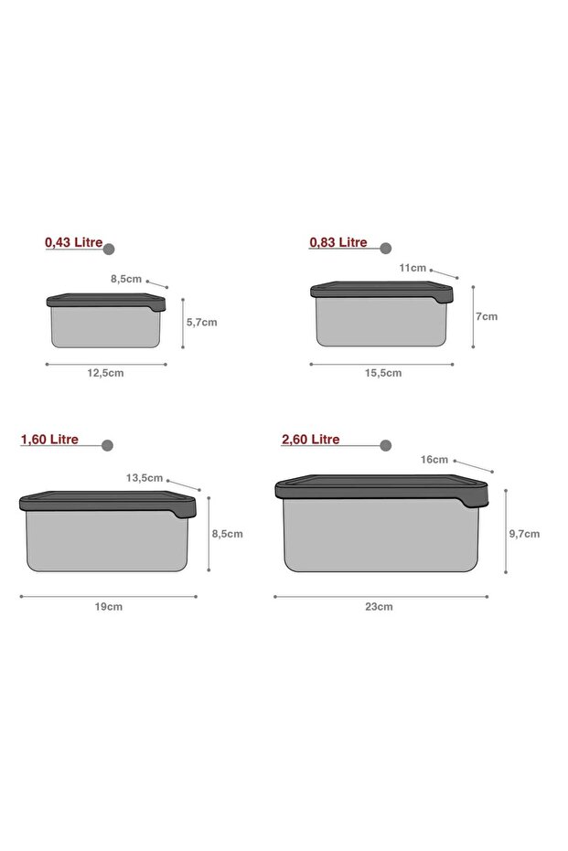 Storage Container Rectangular Set of 4 with Soft Lid Gray Food Freezer Food Container - 3