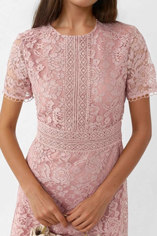 Dantel A-Line Midi Elbise - 2