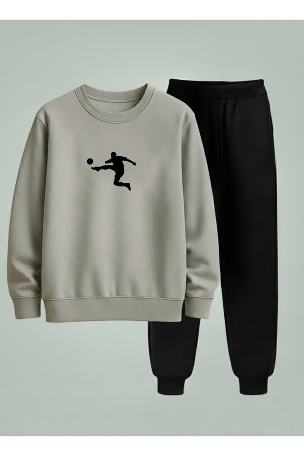 Children's Sweatshirt - Tracksuit Set Crew Neck Air Side Hit Printed 3 Thread Raised