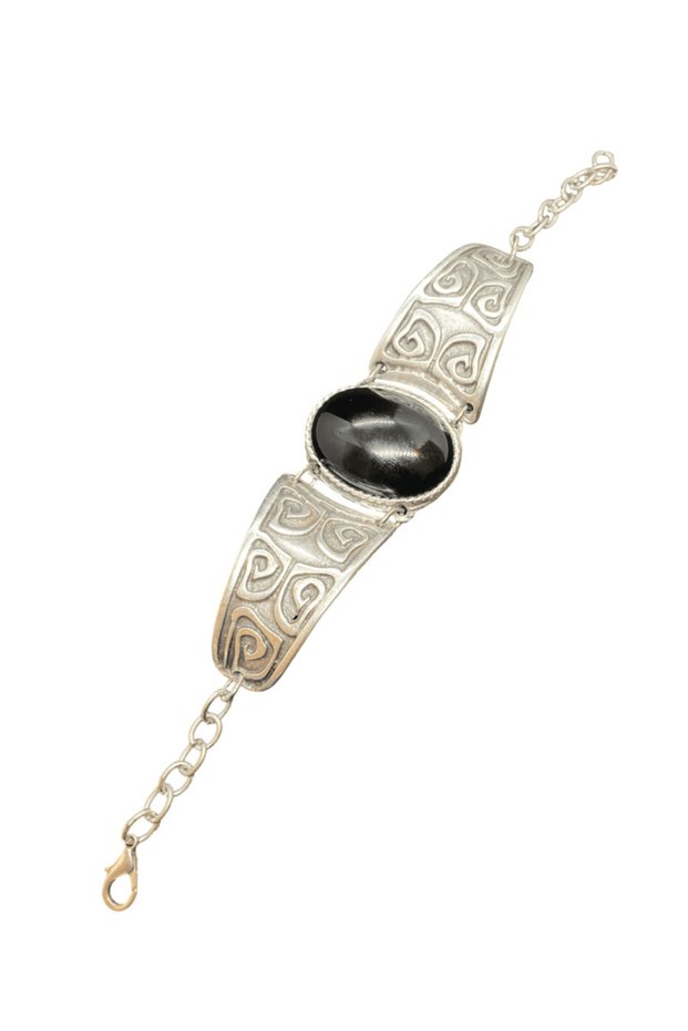 Stylish Black Stone Retro Cast Jewelry Bracelet — Mysterious Elegance and Ethnic Touch