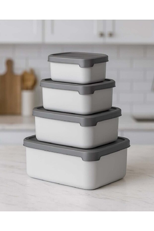 Storage Container Rectangular Set of 4 with Soft Lid Gray Food Freezer Food Container - 1