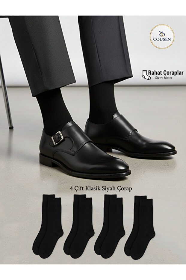4-Piece Classic Black Cotton Long Socks Comfortable Everyday Wear