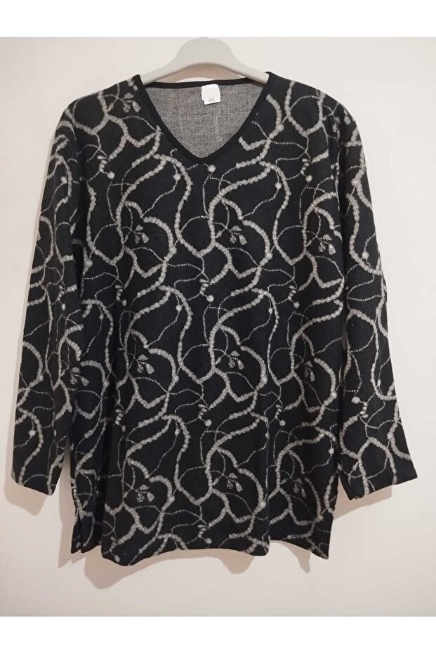 Winter, Patterned, 95% Viscose, V-Neck, Soft Blouse