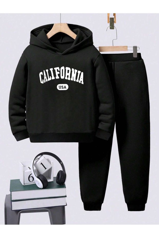 California Printed Children's Sweatshirt Set 2-Piece Set Hoodie Bottom Top Set