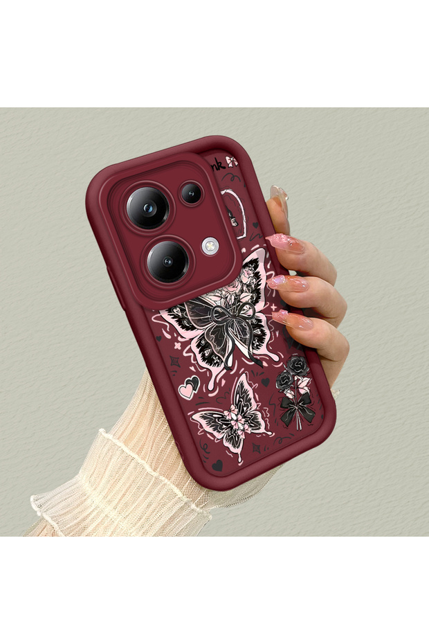 Xiaomi Poco M6 Pro 4g Compatible Silicone Material Shockproof Simple Burgundy Phone Case