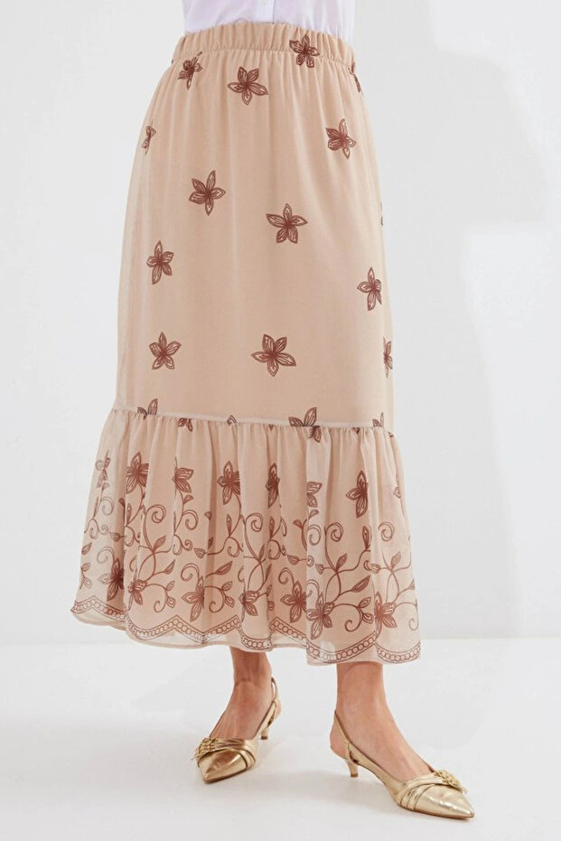 8010 Patterned Chiffon Skirt - Mink - 2