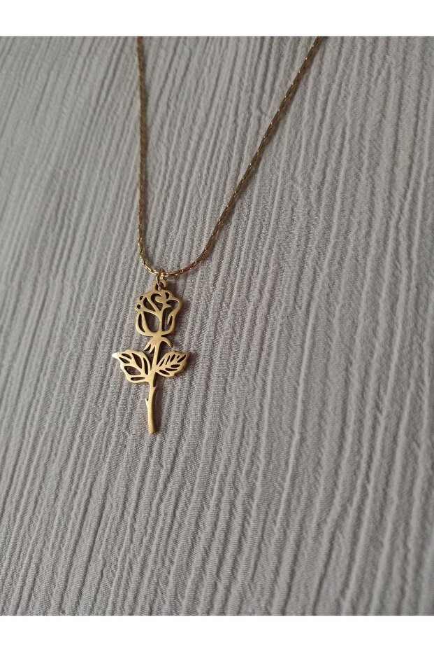 Steel Necklace | 45cm Length 2mm Width Hairpin Chain | 2cm Rose Pendant End 316L Steel.