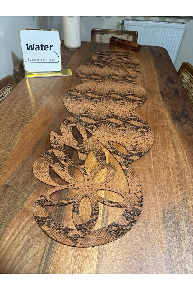 Snake Pattern Light Brown Faux Leather Runner