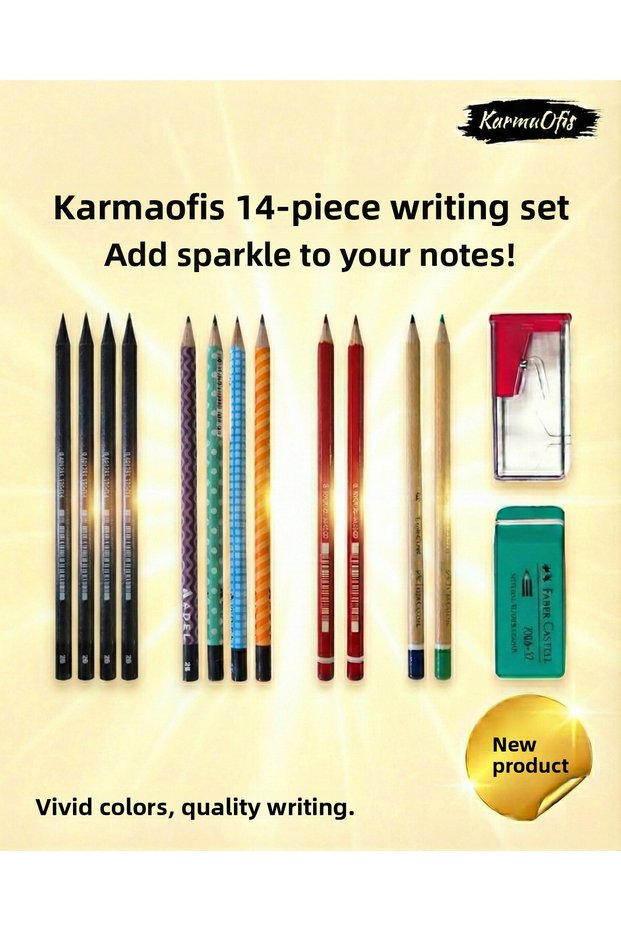14-Piece Stationery Set (Set 4) – Colored Pencil Set, Eraser + Sharpener, for School & Office