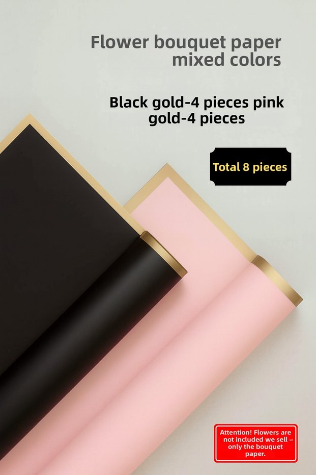 Flower Bouquet Wrapping Gelatin Paper (Mixed Colors: Black and Pink) Matte Opp 55X55Cm 8Pcs