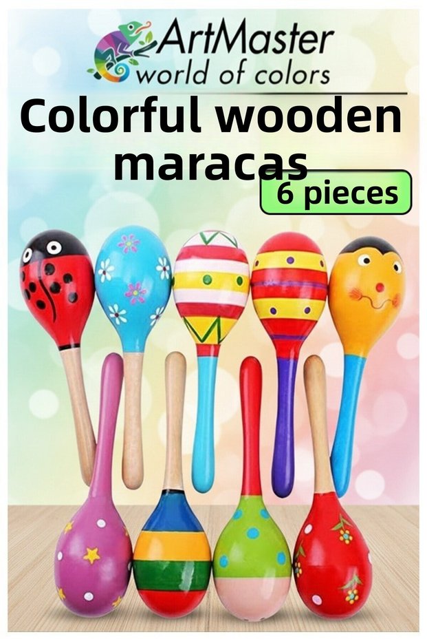 Maracas Colorful Wooden Set of 6 Rattles Fun Maracas Colorful Musical Accessories Children's Educational