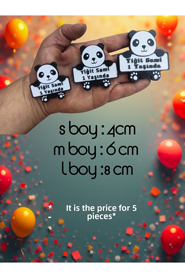 Birthday Circumcision Mevli̇t Gift Panda Fridge Magnet 5-Piece Pack - You Can Write What You Want -